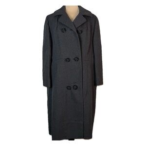 VTG Hudson’s Woodward Shops Brynwood Gray Coat Women’s Rose Buttons 3/4 Sleeves